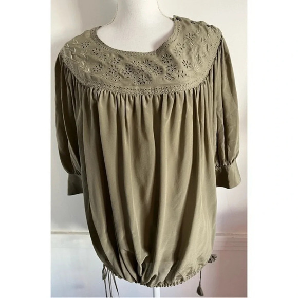 Madewell • Sage Green Eyelet Drawstring Waist Blouse - Picture 1 of 4